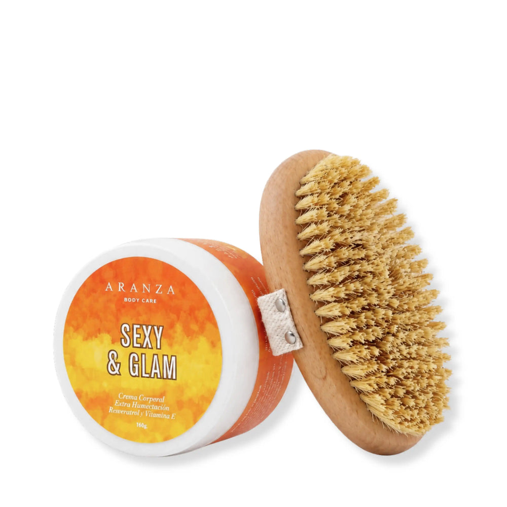 Box Crema corporal hidratante tropical cítrico + Cepillo exfoliante + paleta
