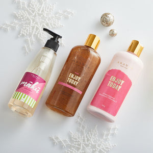 Tripack crema corporal hidratante aroma frutal + exfoliante + gel de baño