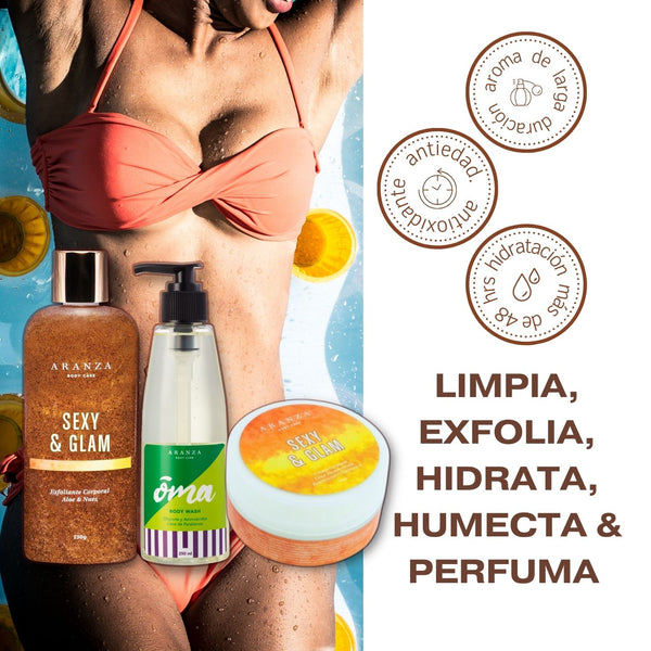 Body butter aroma frutal cítrico + exfoliante + gel de baño