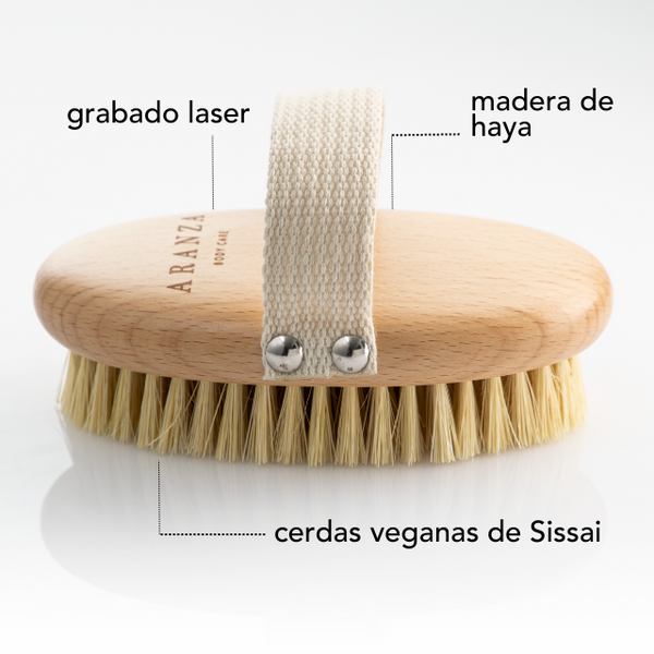 Cepillo exfoliante corporal con cerdas veganas.