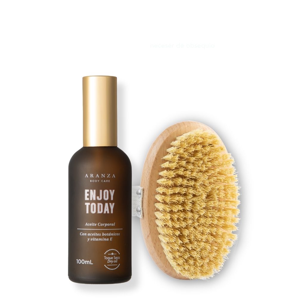 Box  Cepillo exfoliante + aceite corporal aroma frutos rojos.