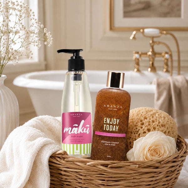 Box exfoliante corporal aroma frutal 230ml. + jabón líquido hidratante 230 ml.