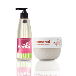 Box Exfoliante corporal aroma almendras 200 gr. + Gel de baño 230 ml