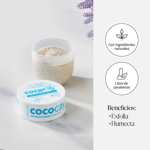 Exfoliante corporal travel size cococay aroma a coco avainillado beneficios aranza