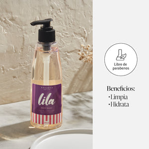 Jabon liquido hidratante shower gel lila aroma blueberries beneficios aranza