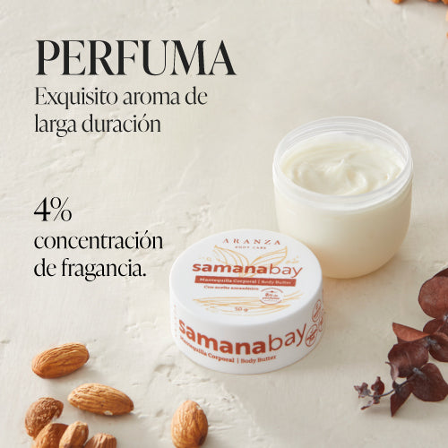 Mantequilla corporal body butter samana aroma a almendras perfuma aranza