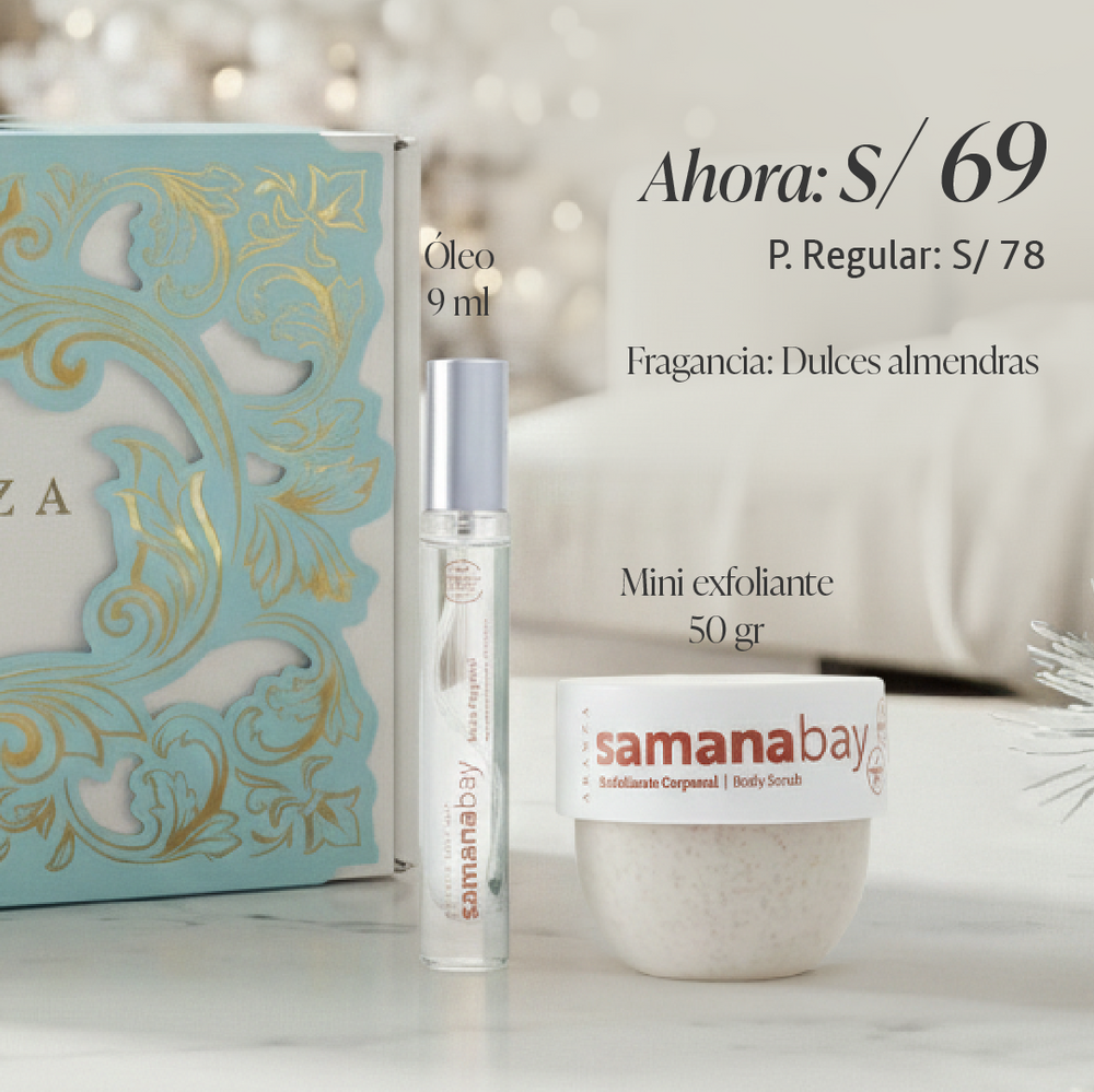 Box Exfoliante + Óleo corporal travel size aroma a almendras