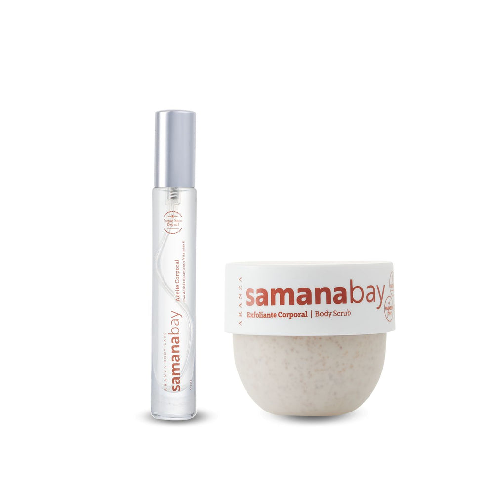 Box Exfoliante + Óleo corporal travel size aroma a almendras