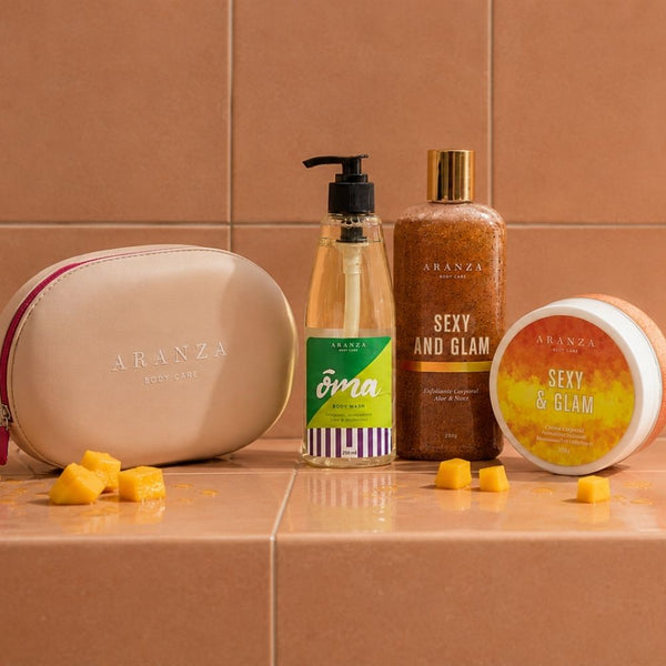 Mantequilla corporal 160 gr + exfoliante 230 ml + gel de baño  230 ml tropical cítrico + neceser gratis