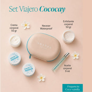 Ritual aceite travel size + mantequilla corporal 50 gr + exfoliante 50 gr aroma coco vainilla + neceser