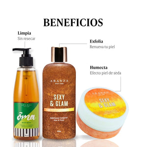 Mantequilla corporal 160 gr + exfoliante 230 ml + gel de baño  230 ml tropical cítrico + neceser gratis
