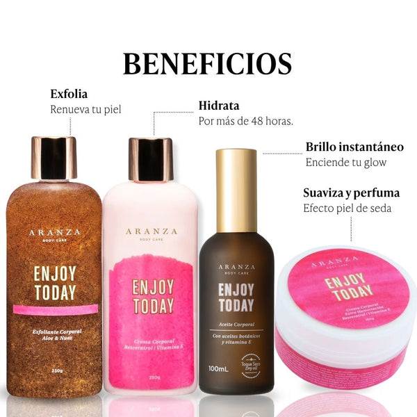 Ritual Piel de seda: aceite 100 ml+ exfoliante 230 ml + mantequilla corporal 160 gr. + crema hidratante 230 ml GRATIS NECESER