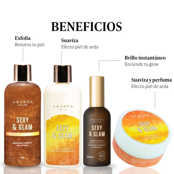 Aceite 100 ml+ exfoliante 230 ml + mantequilla corporal 160 gr. + loción.corporal 230 ml aroma mango maracuyá.