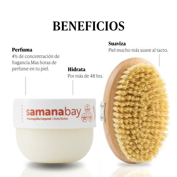 Box mantequilla corporal hidratante 200 gr + Cepillo exfoliante. Entrega desde el 30 de Junio