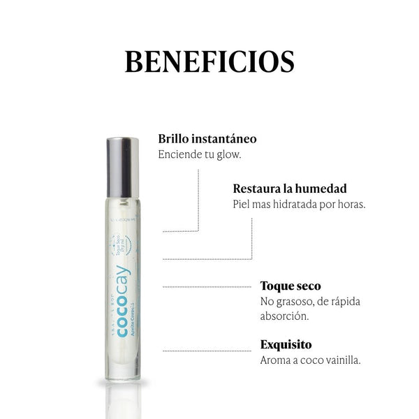 Óleo corporal toque seco aroma coco avainillado travel size.