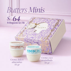 Pack mantequillas aroma a coco y almendras 50 gr. travel size
