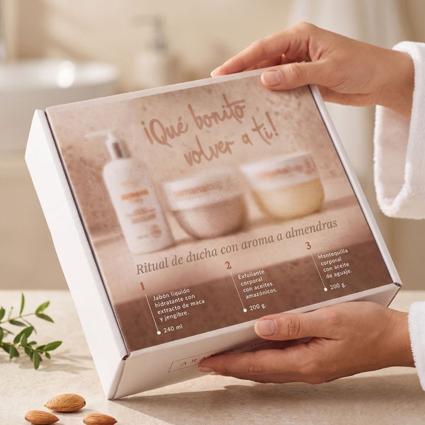Ritual jabón humectante 240 ml + exfoliante 200 gr + mantequilla 200 gr aroma almendras + luffa de obsequio