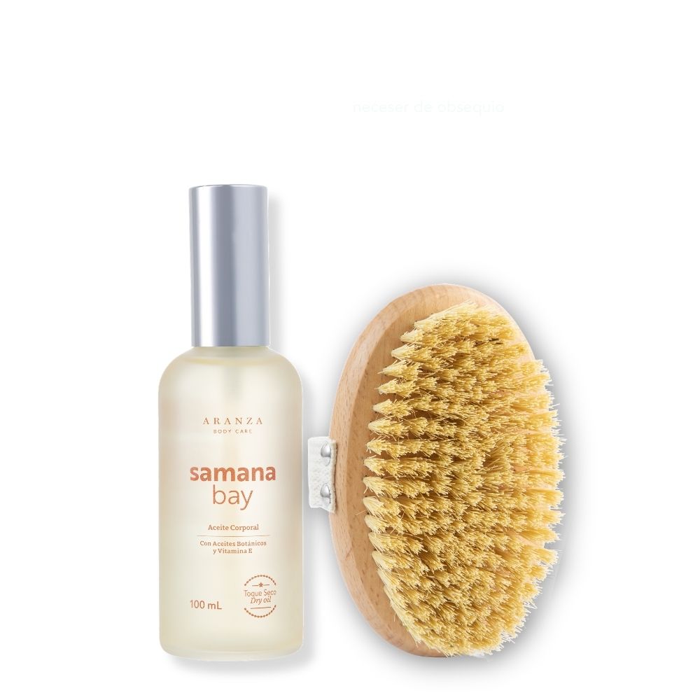 Box  Cepillo exfoliante + aceite corporal aroma almendras