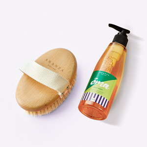 Box Cepillo exfoliante y jabón líquido hidratante verbena 230 ml.