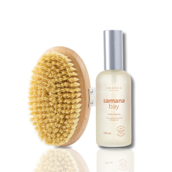 Box  Cepillo exfoliante + aceite corporal aroma almendras
