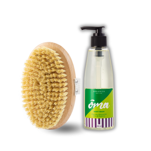 Box Cepillo exfoliante y jabón líquido hidratante verbena 230 ml.