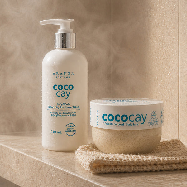Jabón humectante 240 ml + exfoliante corporal 200 gr aroma coco vainilla