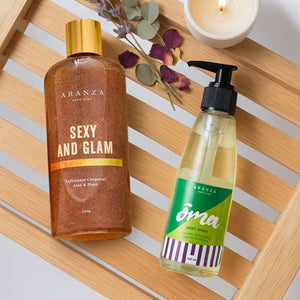 Exfoliante corporal  aroma frutal cítrico 230 ml + jabón líquido hidratante 230 ml