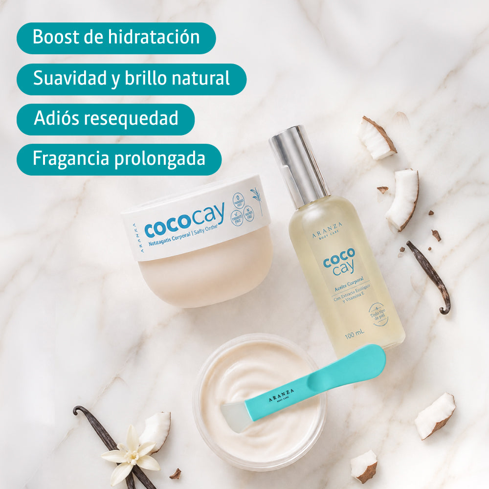 Mascarilla corporal: mantequilla corporal  200 gr + aceite corporal 100 ml + aroma coco vainilla + NECESER GRATIS