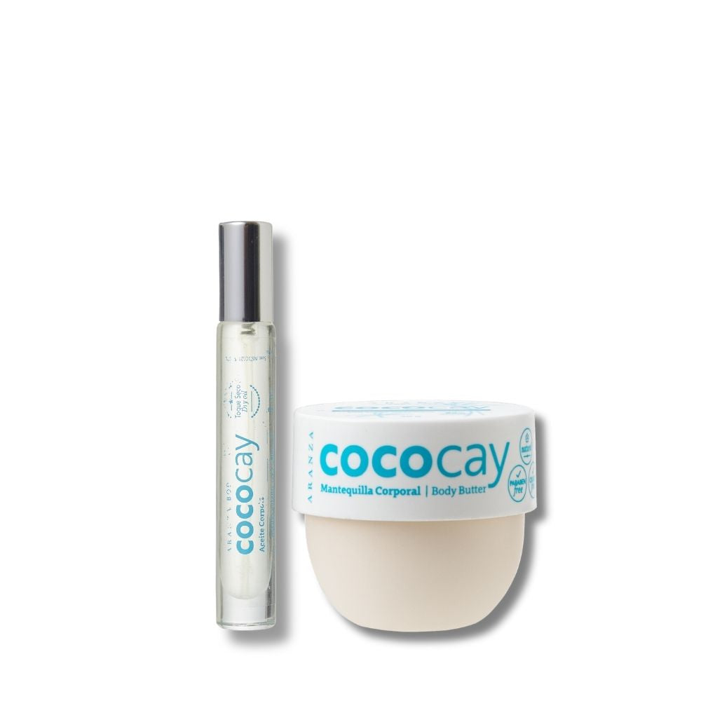 Mascarilla corporal: mantequilla corporal 50 gr + Óleo corporal travel size aroma coco vainilla