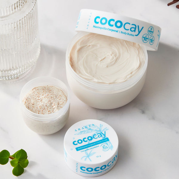 Exfoliante corporal travel size + body butter aroma a coco.