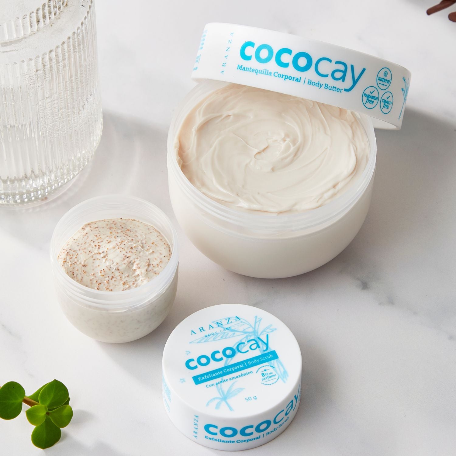 Exfoliante corporal travel size + body butter aroma a coco