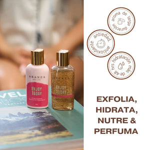 Ritual exfoliante corporal 60 ml + crema hidratante 60 ml. travel size aroma frutal dulce