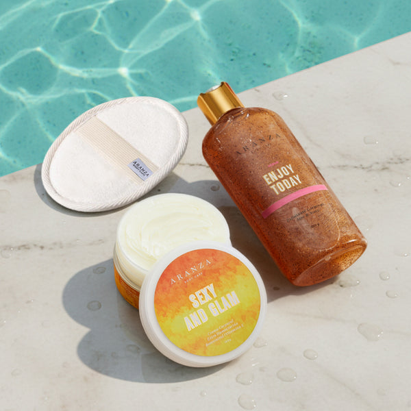 Exfoliante ET+ body butter aroma frutal cítrico + manopla exfoliante obsequio