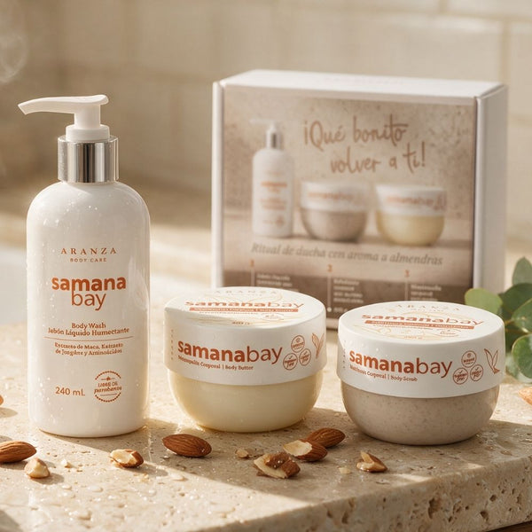 Ritual jabón humectante 240 ml + exfoliante 200 gr + mantequilla 200 gr aroma almendras + luffa de obsequio