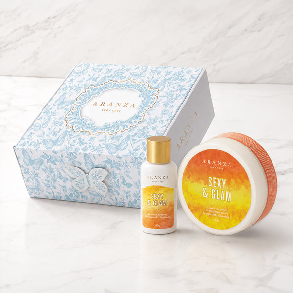Box crema hidratante travel size + body butter 160 gr. aroma tropical cítrico + paleta de obsequio