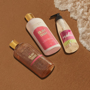 Tripack crema corporal hidratante aroma frutal + exfoliante + gel de baño
