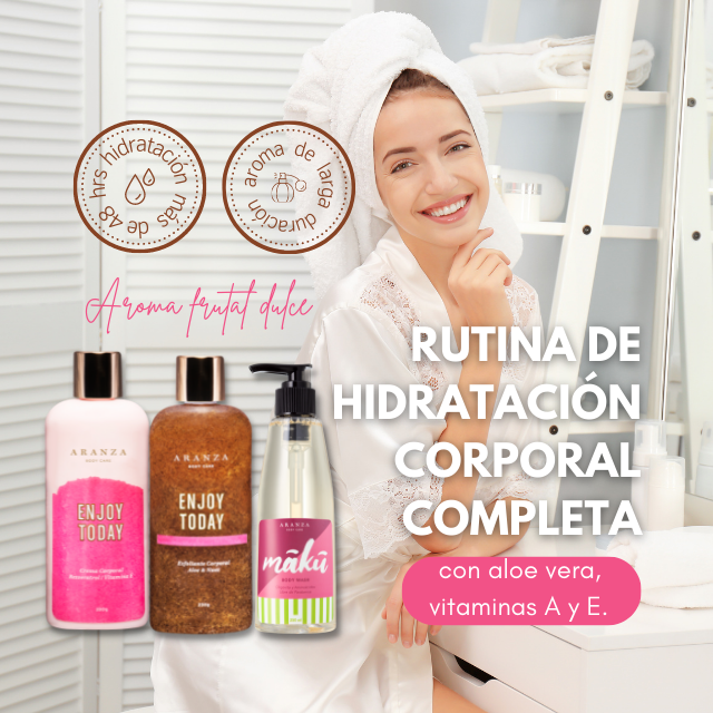 Tripack crema corporal hidratante aroma frutal + exfoliante + gel de baño