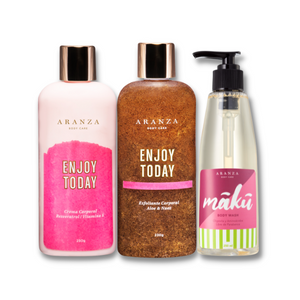 Tripack crema corporal hidratante aroma frutal + exfoliante + gel de baño