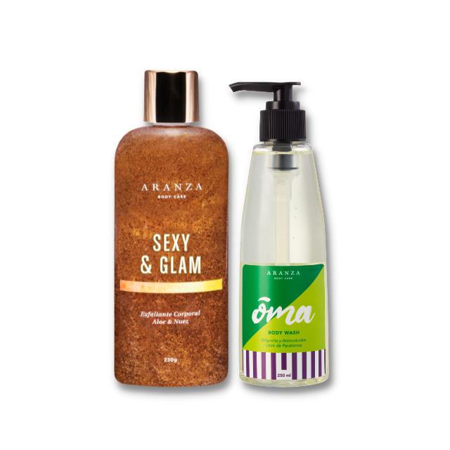 Exfoliante corporal  aroma frutal cítrico 230 ml + jabón líquido hidratante 230 ml