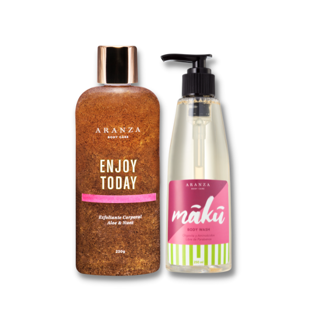 Box exfoliante corporal aroma frutal 230ml. + jabón líquido hidratante 230 ml.