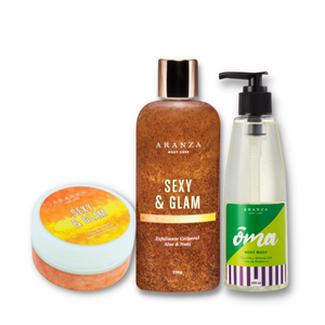 Body butter aroma frutal cítrico + exfoliante + gel de baño